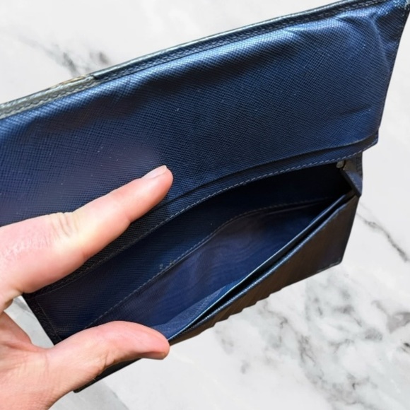 Prada Navy Saffiano Leather Continental Wallet With Silver Corner Logo - Picture 14 of 15